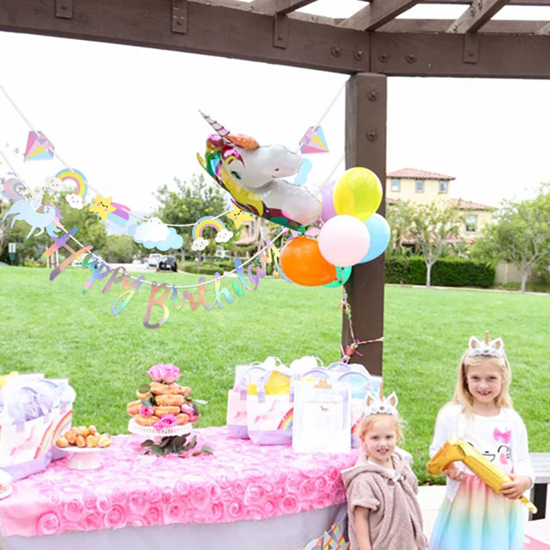 3M Girls Unicorn Birthday Banner Bunting Cute Cloud Star Happy Birthday Banner Paper Garland For Baby Shower Party Hanging Decor
