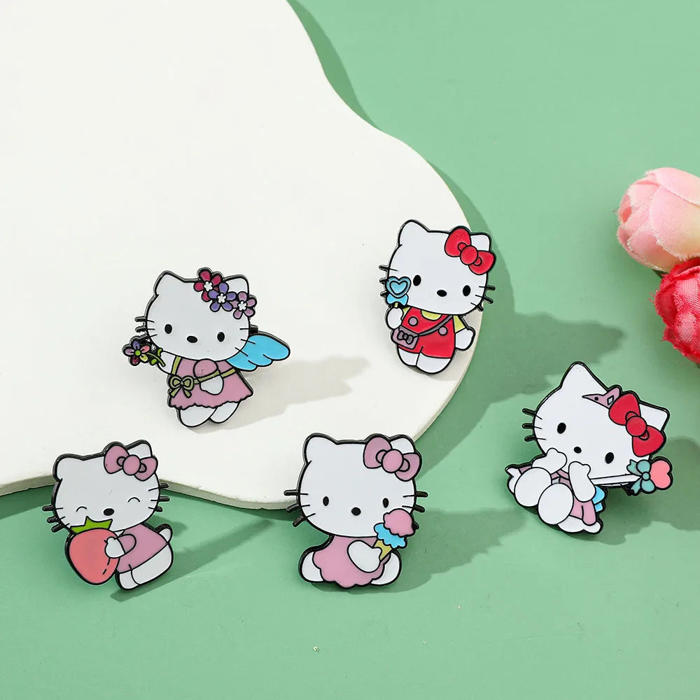 5 Pcs Cute cartoon Soft Cute kt Cat Brooch Sanrio Metal Badge Cute Cat Alloy Drop Oil Pin accessory