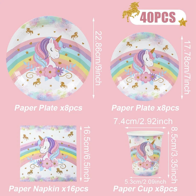 Unicorn Party Supplies Rainbow Unicorn Paper Plates Cups Napkin for Baby Shower First Girls Birthday Party Decorations