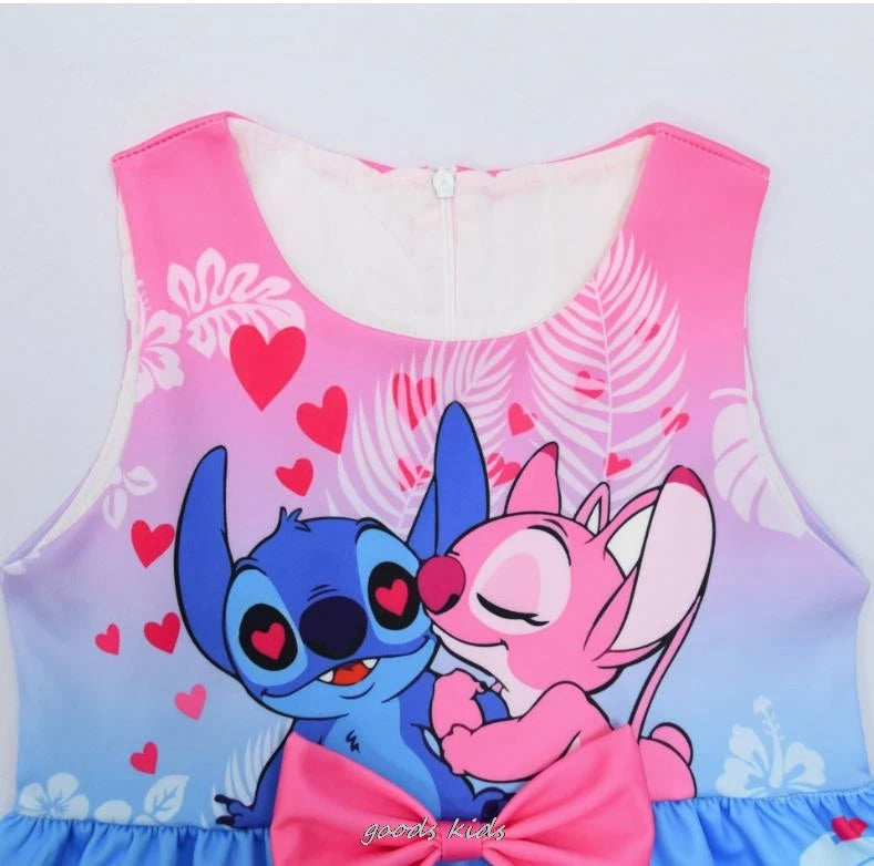 Hot Lilo And Stitch Children's Dress Sets Cartoon Cute Girls Dress Sleeveless Bow Vest Toddler Dress And Small Bag Birthday Gift