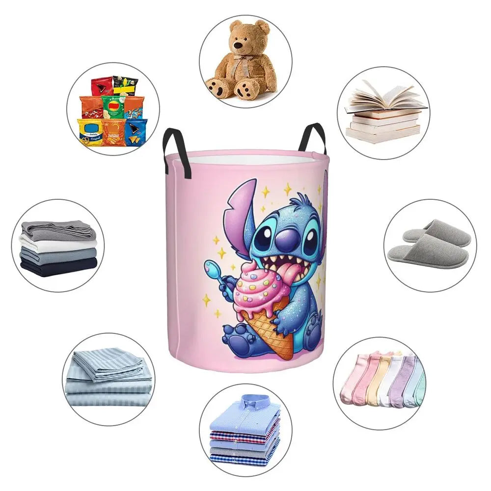 Customized SLilo And Stitch Cartoon Laundry Hamper Large Storage Basket Anime Kids Nursery Toy Organizer