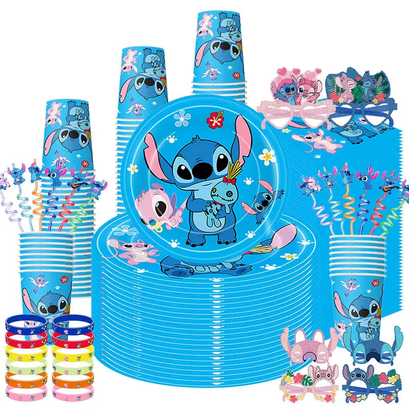 New Stitch Birthday Party Decoration Tableware Balloons Cups Plates Banner Straws Lilo And Stitch Theme Party Supplies Toy Gifts