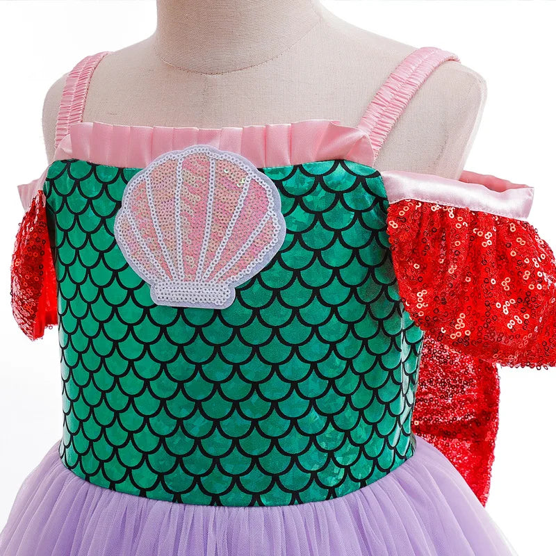 Mermaid Princess Girl Dress Movie Style Costume Kids Stage Costume Girls Fish Scale Decoration Sequins Big Bow Tutu Gown