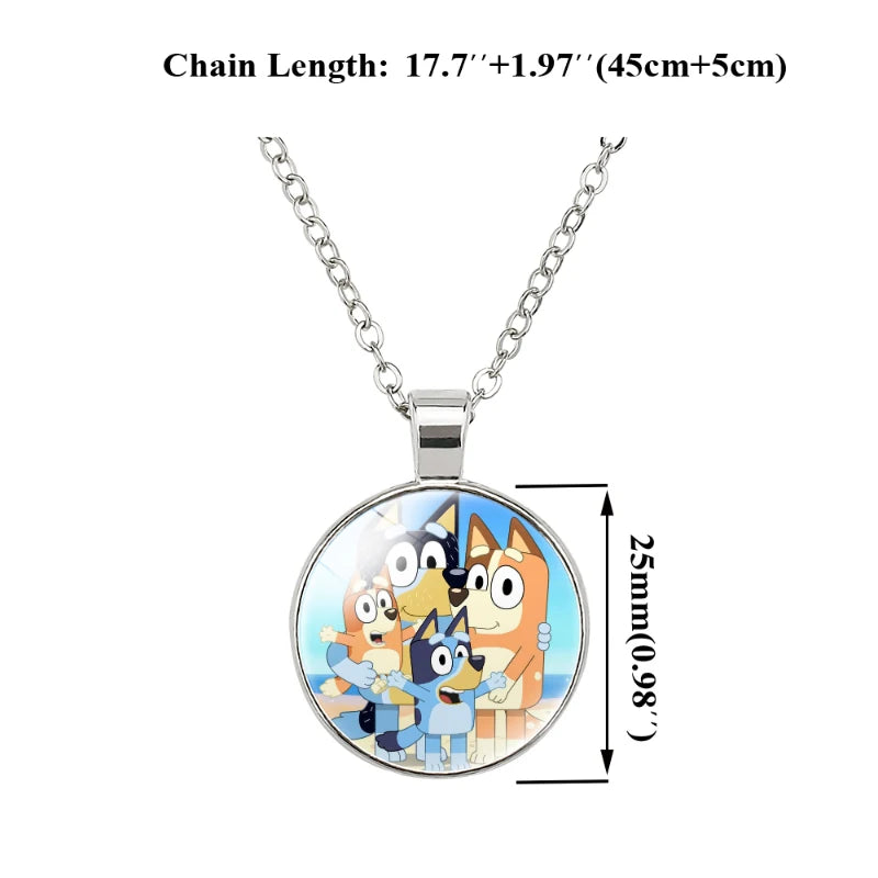 45Cm Bluey Circle Shape Necklace Bingo Family Pendant for Kids Cartoon Handmade Necklace Jewelry Birthday Gifts Toys