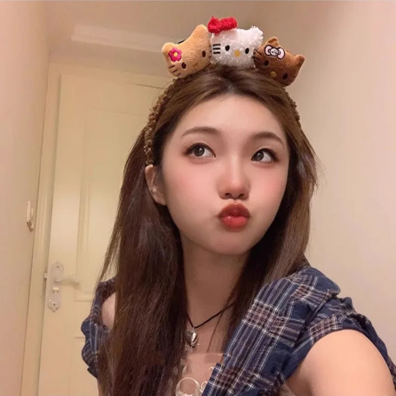 Sanrio Hello Kitty Plush Headband Cute Cartoon Makeup Headwear Hair Accessories Highly Attractive Charm Holiday Gifts