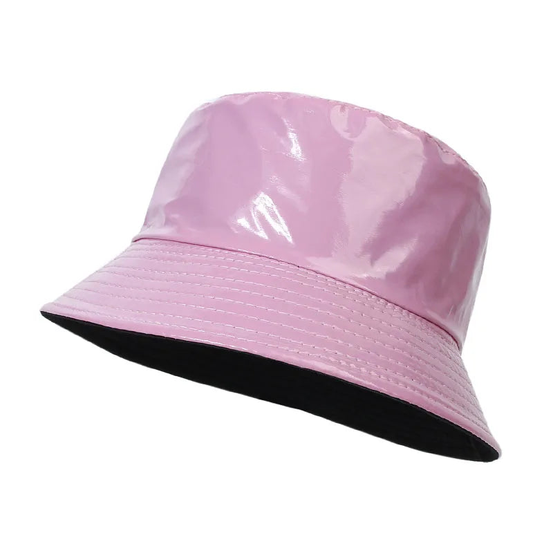 2023 Fashion Bucket Hat Women Girls Leather Solid Panama Caps Men Hiking Hat Fishing Cap Foldable Hip-Hop Street Waterproof Hat