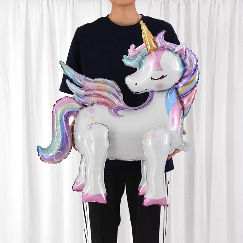 Rainbow Unicorn Standing Foil Balloons Kids Girls Unicorn Birthday Party Decoration Favors Baby Shower Supplies Animal Balloon
