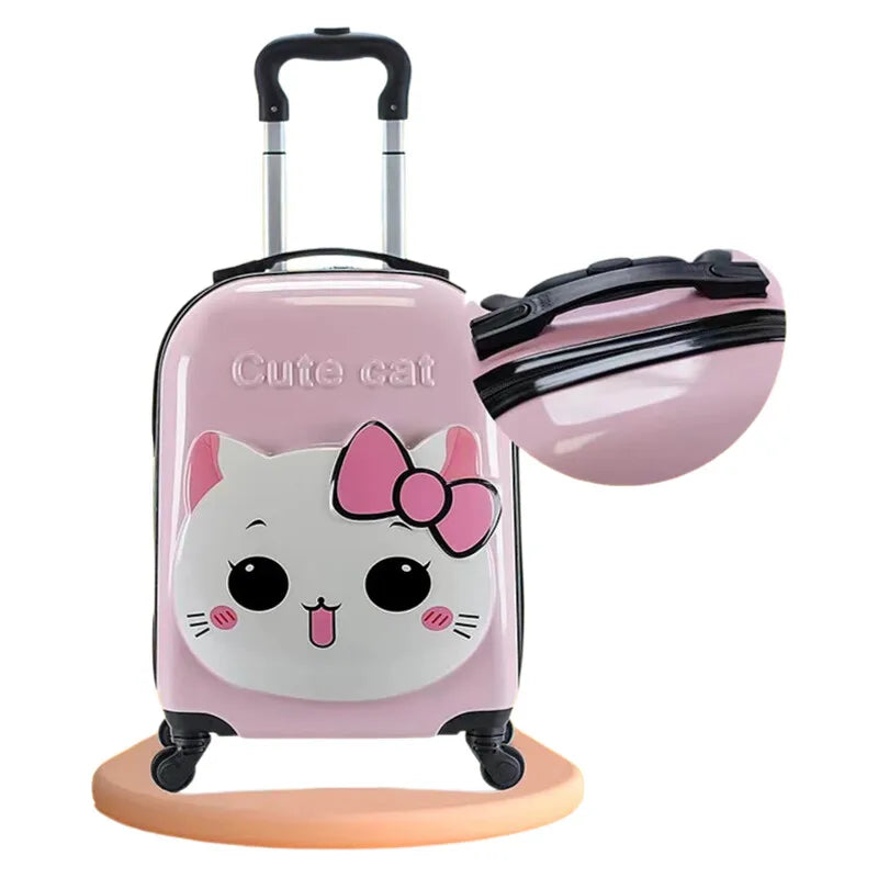 New 18" Kids Cartoon Kitty Luggage - Lightweight Suitcase with Wheels Airline Approved Carry-On for Travel