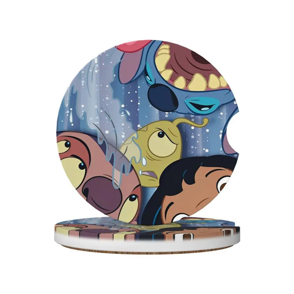 Kawaii Stitch Cartoon Car Cup Coaster 2PCS Universal Cup Holders Embedded in Ornaments Coaster Car Interior Accessories