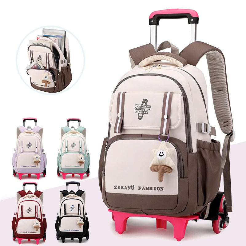 School Backpack with wheels Rolling Backpack for Girls Kids Student Wheeled Backpack Trolley School Bag Travel Trolley Luggage