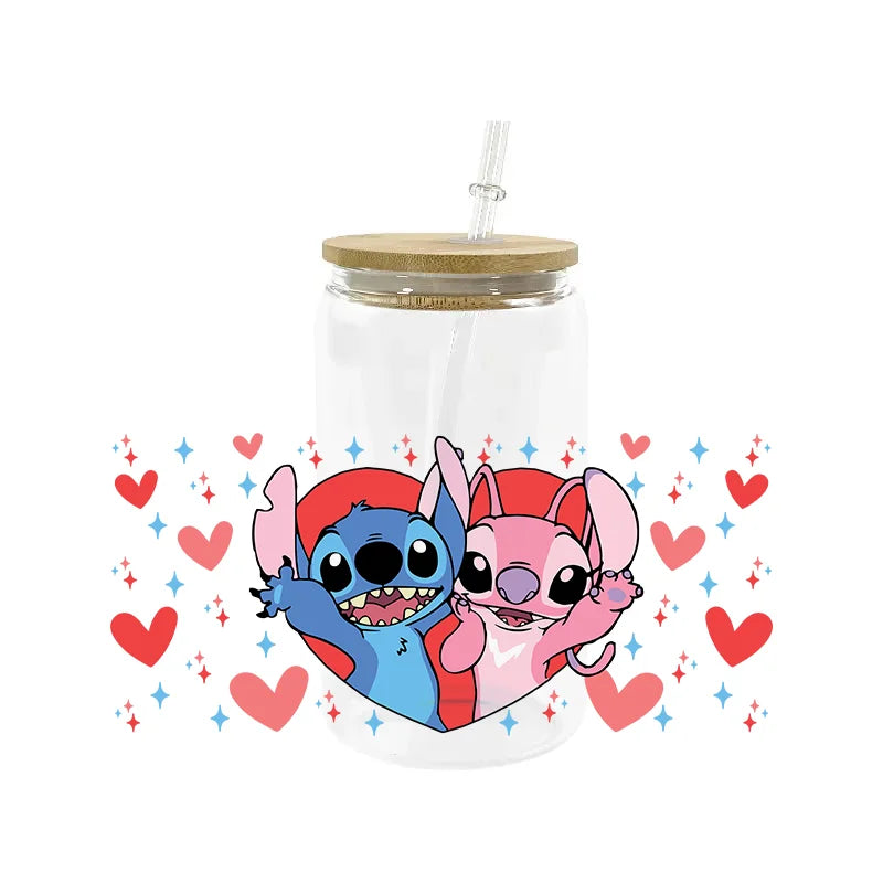 Miniso Stitch 16oz UV DTF Cup Wrap Cartoon Transfers Libbey Wrap Tumbler DIY Logo Sticker Glass Can Selfadhesive Waterproof