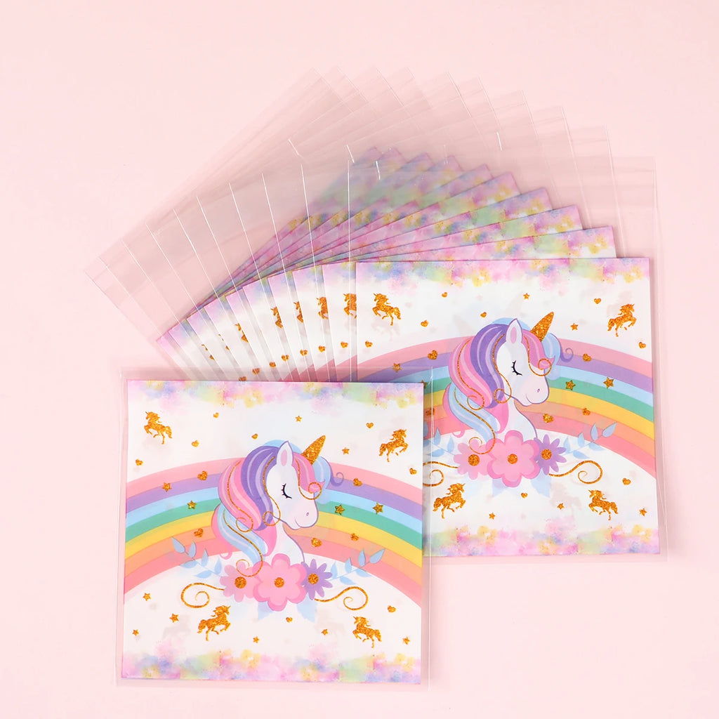 50/100Pcs Unicorn Party Gift Bags Birthday Party Decoration Candy Bags Packaging Bags Baby Shower Kids Favors Party Supplies