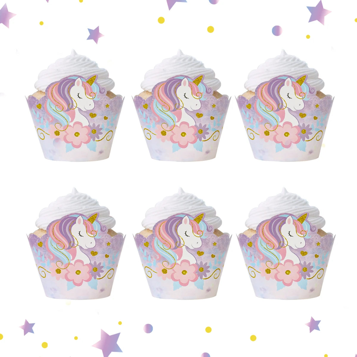 6pcs Rainbow Unicorn Cupcake Wrappers Cake Container Unicorn Birthday Party Cake Decorations Baby Shower Unicorn Party Supplies
