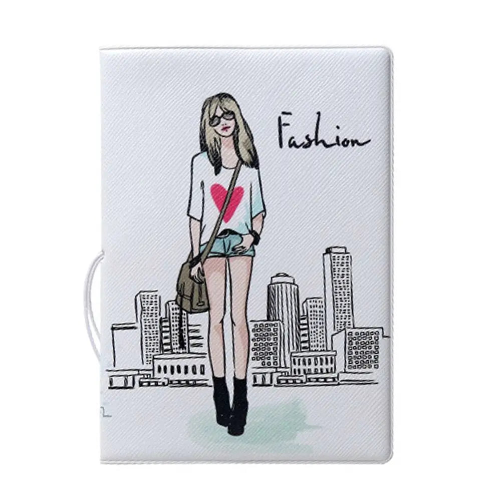 Gift Cartoon Girl Passport Cover PU Waterproof Certificate Protective Sheath Card Holder Multi-function ID Card Holder Unisex