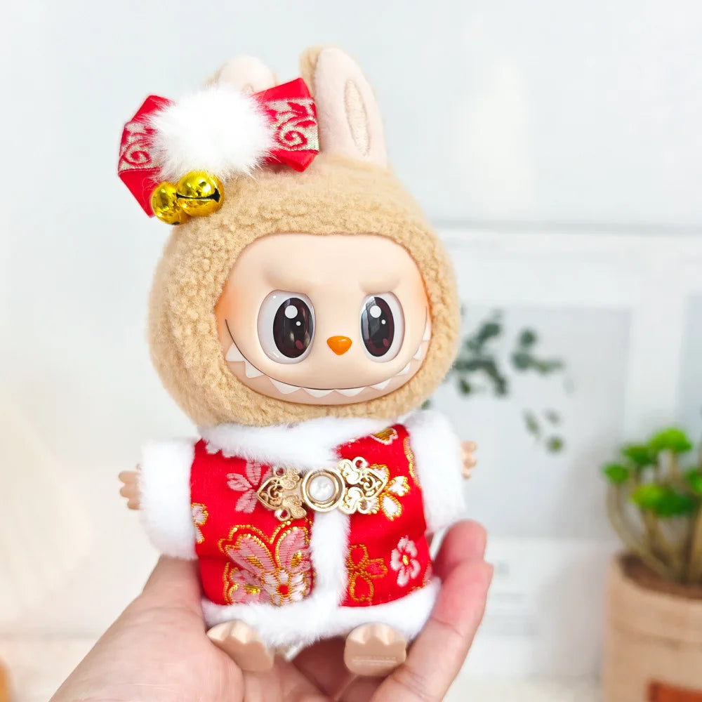17cm Mini Plush Doll'S Clothes Outfit Accessories For Labubu V1 V2 Christmas Cookie Man Sweater Hat Clothing New Year Gift