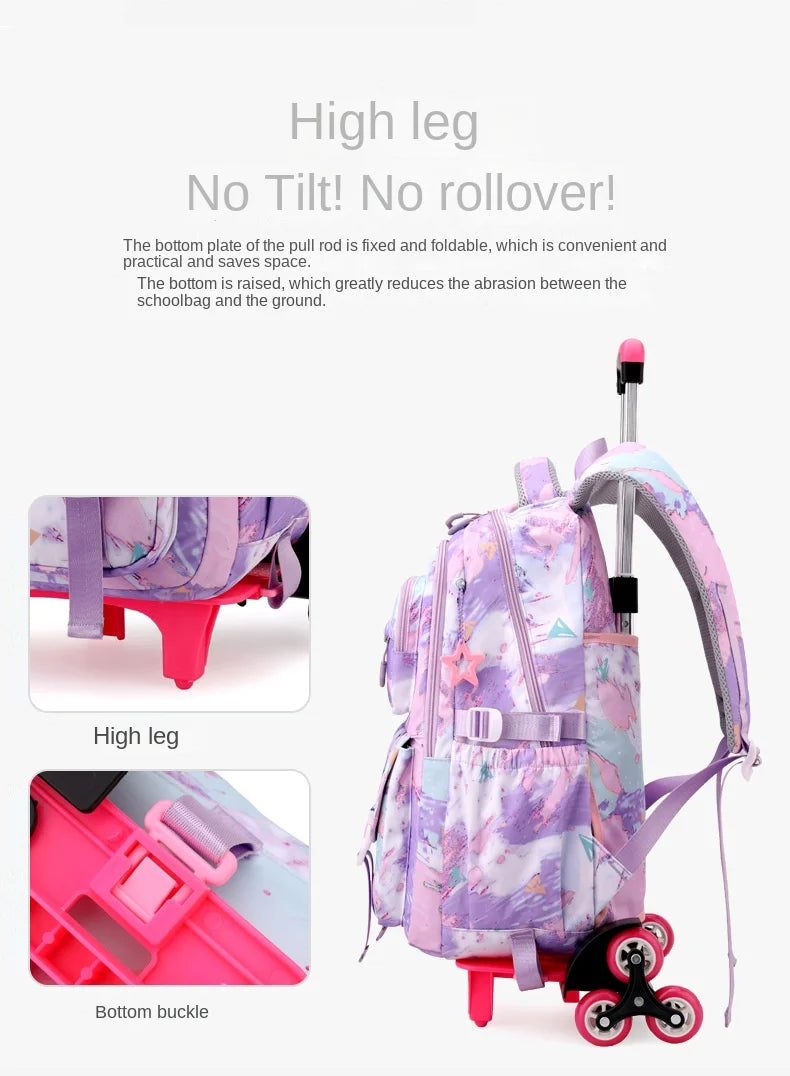 Kids School Backpack with Wheels Rolling Backpack for Girls Student Wheeled Backpack Trolley School Bag Travel Trolley Luggage