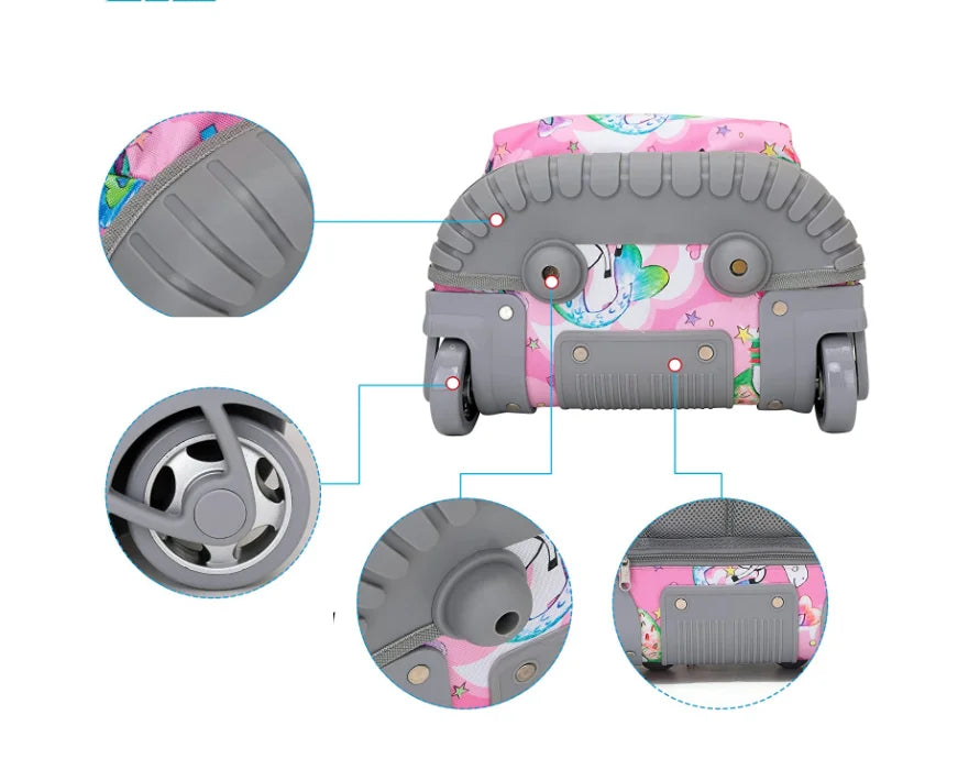 Children Rolling Backpack 16 inch Set 3 in 1 with Lunch Bag  Pencil Case for Girls Kids Travel Trolley Rolling Luggage Suitcase