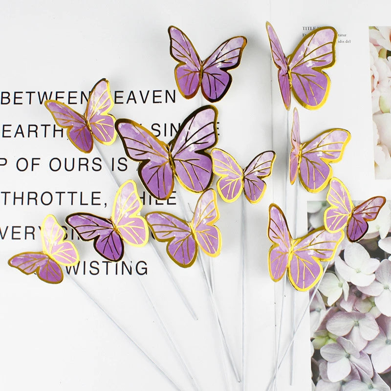 10pcs Dessert Cake Decor Butterfly Stamping Gold Butterfly Cake Toppers Princess Girl Wedding Happy Birthday Party Decor