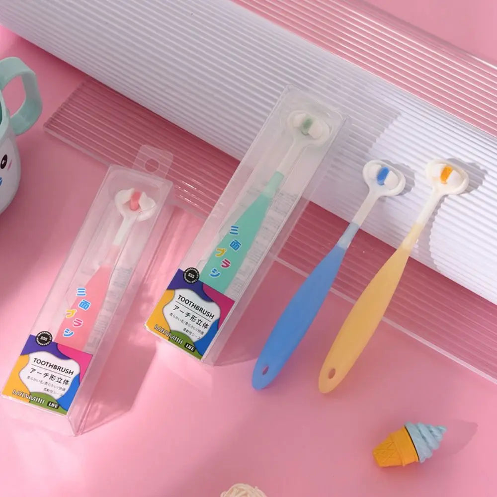 Candy Color Three Sided Toothbrush Teeth Clean 360 Degree 3D Tooth Brush Deep Cleaning Soft Bristle Oral Care Brush Boy Girl