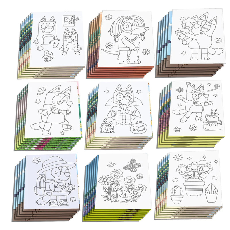 Bluey And Bingo Diy Coloring Drawing Book Anime Cartoon Color Graffiti Painting Book Education Puzzle Toys For Kids
