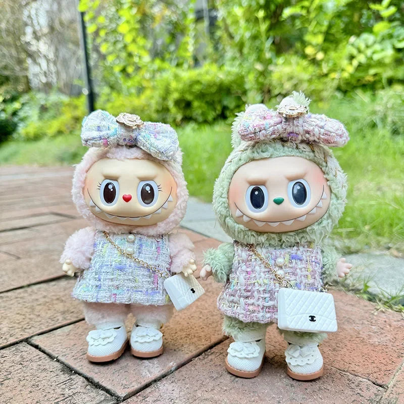 Cute 17cm Labubu Idol Doll Outfit Camellia Dress Bag Shoes Set The Monster Sitting Party Collection Mini DIY