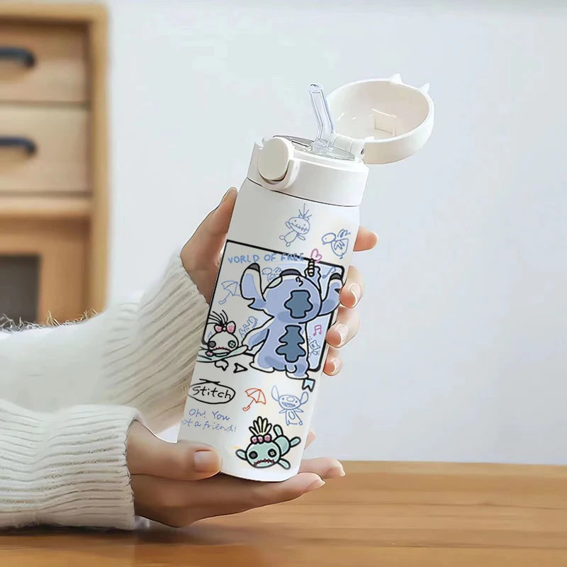 450ml Stitch Thermal Cup Portable Large Capacity Outdoor Sports Water Bottle Drinking Vacuum Cup 304 Stainless Water Bottle