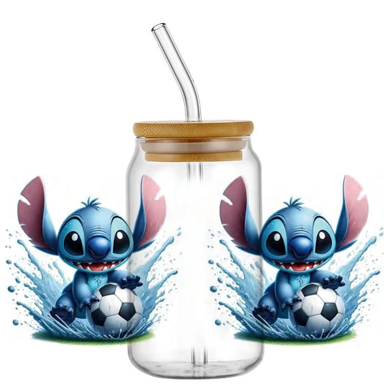 Miniso Stitch Baseball 16OZ UV DTF Cup Wraps Transfer Sticker For Glass Libbey Can Bottle waterproof DIY Custom