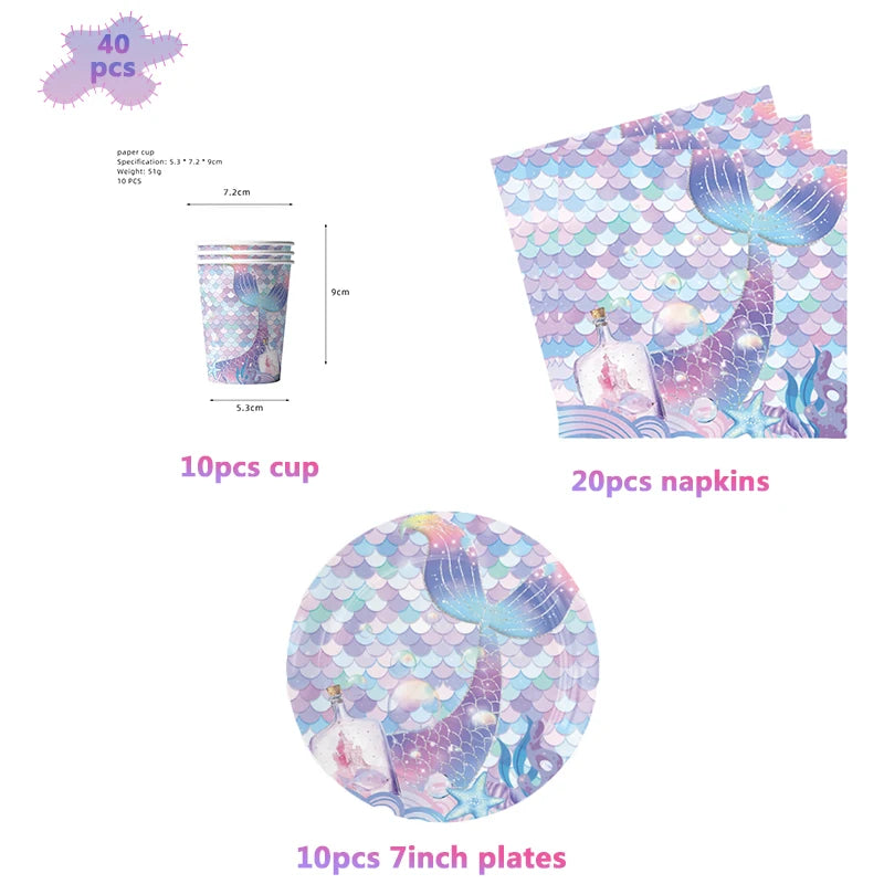 Mermaid Princes Birthday Party Decorations Disposable Tableware Gif Bag Foil Balloon Backdrop Decor Baby Shower Party Supplies
