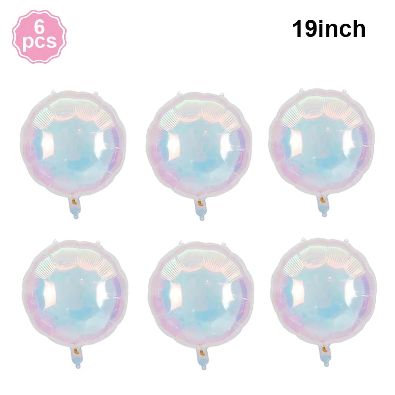 19Inch Foil Star Heart Round Balloons Transparent Iridescent Balloons for Mermaid Theme Birthday Disco Party Wedding Decorations