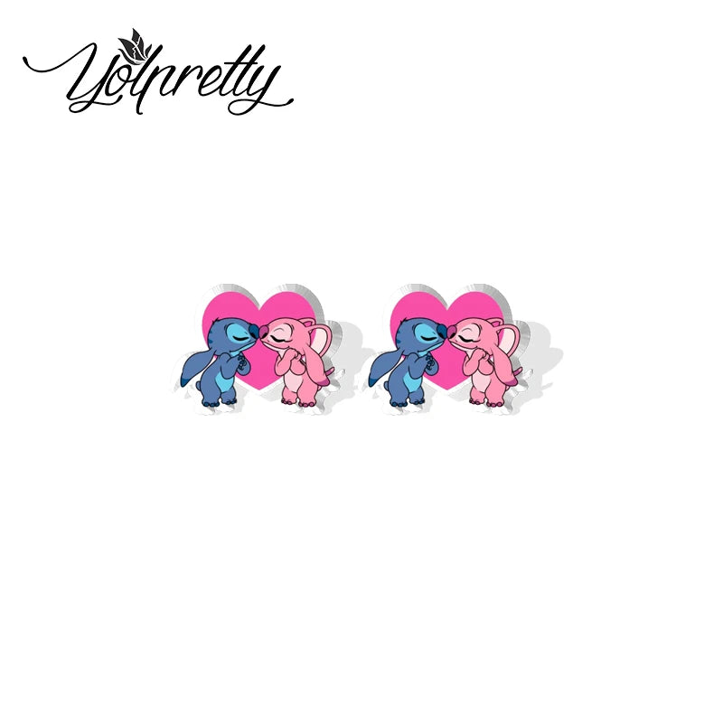 2024 New Arrival Cute Angel and Stitch Couple Love Epoxy Stud Earrings Handcraft Acrylic Resin Earrings