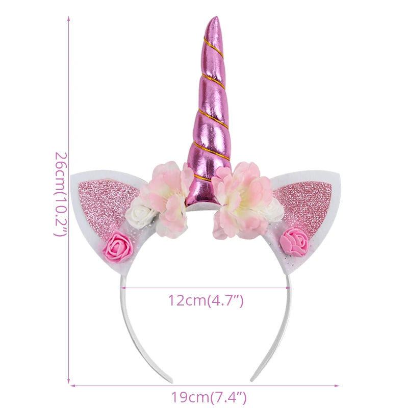 Unicorn Headband Girls' Fairy Rainbow Wings Flowers Headwear Accessory Unicorn Birthday Party Decoration Princess Dress Up Toys
