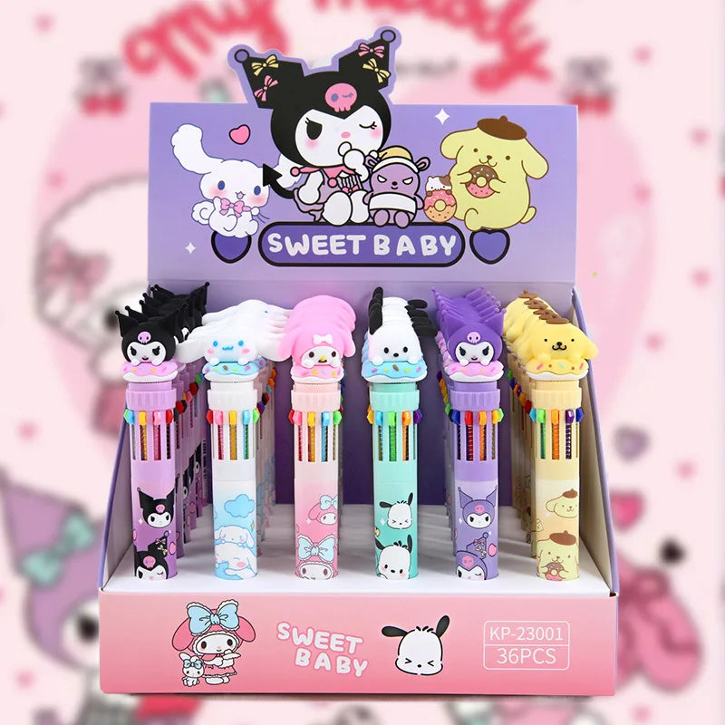 Sanrio Cartoon Ballpoint Pen 1/6pcs Kuromi Hello Kitty Cinnamoroll 10 Color 0.7 School Student Stationery Draw Wrirte Mark Pen