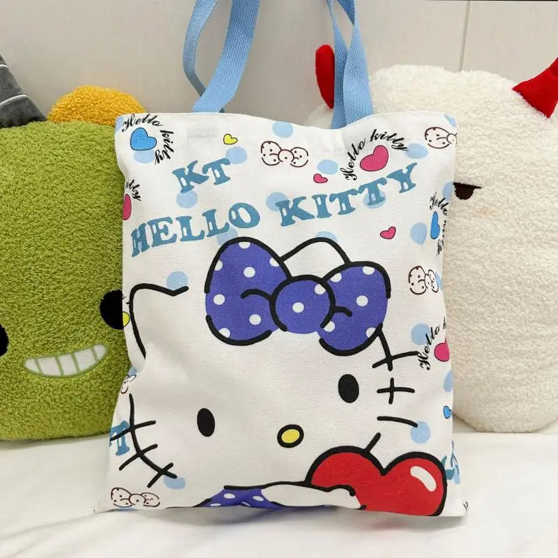 Anime Sanrio Hello Kitty Canvas Bag Zippered Student Book Large Capacity Class Tote Bag Shopping Student Girl Birthday Gifts