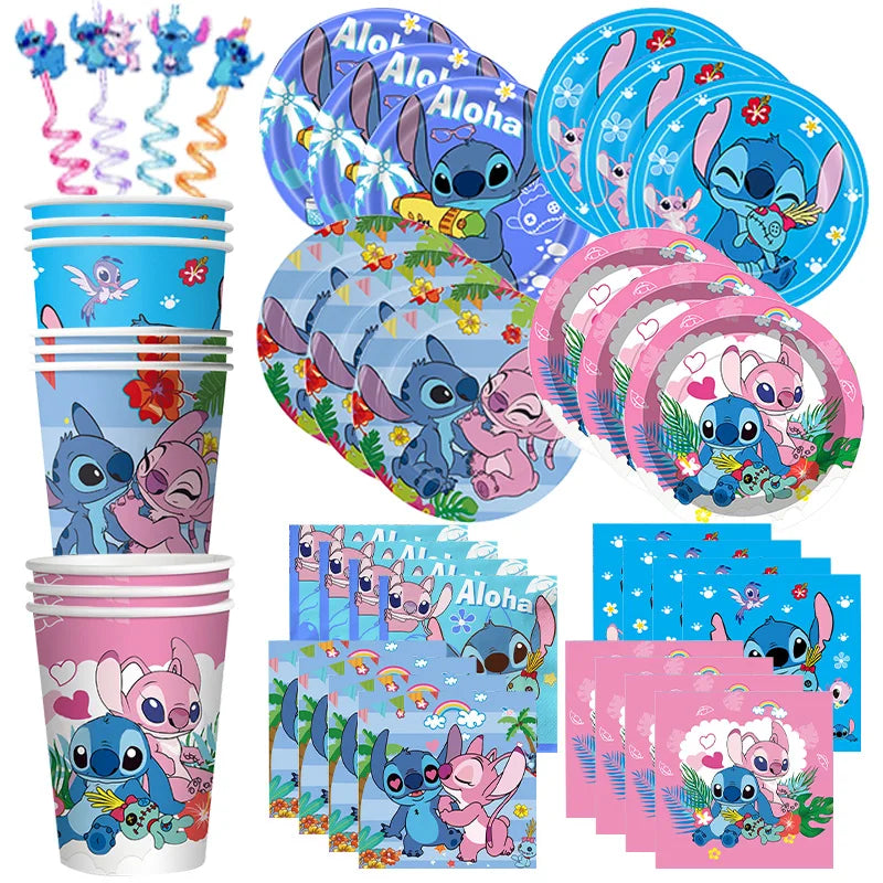 Stitch Birthday Decoration Supplies Disposable Tableware Kit Lilo and Stitch Birthday Party Cups Plates Tablecloth Supplies