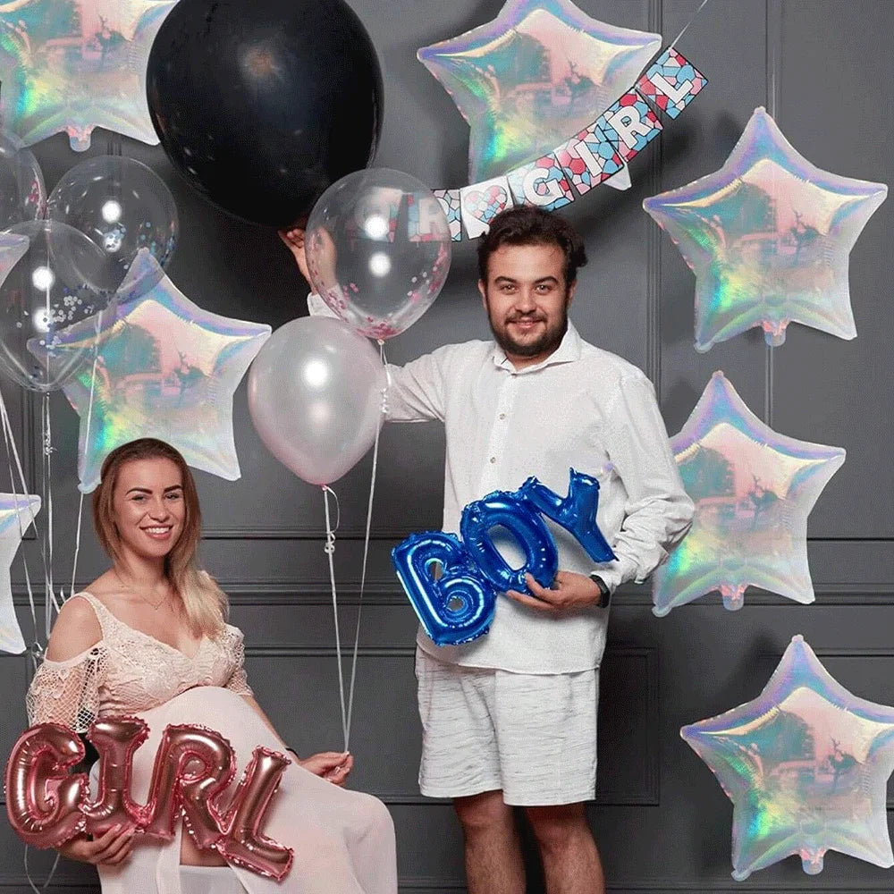 19Inch Foil Star Heart Round Balloons Transparent Iridescent Balloons for Mermaid Theme Birthday Disco Party Wedding Decorations