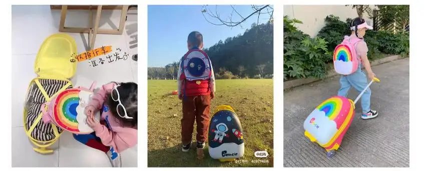 Children's 16 inch Luggage Suitcase Set Backpack Girls Cartoon Travel Trolley Luggage Bag For boys Boarding Suitcase For Kids