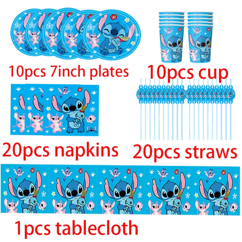 Lilo and Stitch Birthday Decorations Tableware Paper Cups Plate Napkins Cake Topper Balloons Birthday Decor Party Supplies Gift