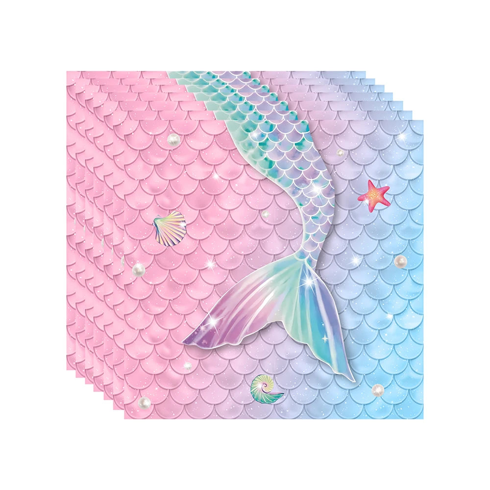 Mermaid Party Disposable Tableware Gradient Fish Tail Paper Plates Napkins Girls Birthday Party Decoration Baby Shower Supplies