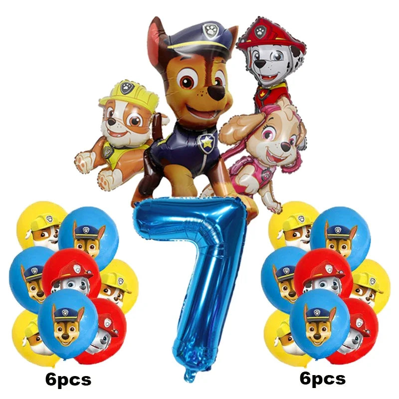 17pcs Cartoon PAW Patrol Birthday Decoration Aluminum Film Digital Balloon Set Dog Chase Marshall Skye Kids Party Supplies Toys