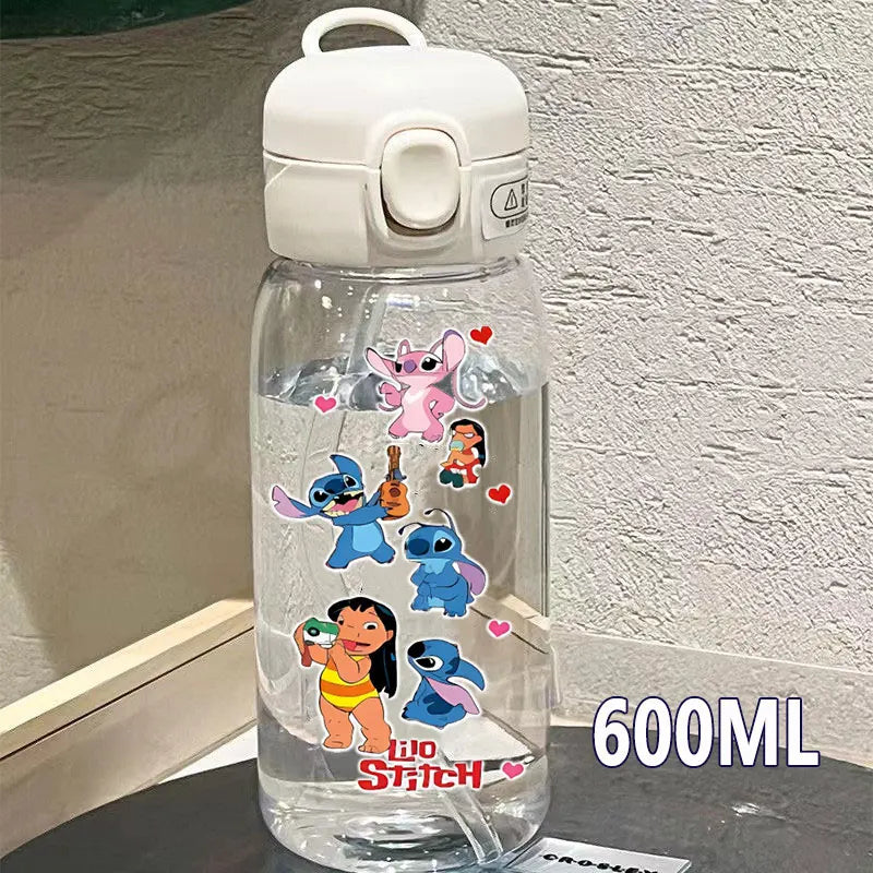 Lilo&Stitch 560/600/400ML Water Cup Children Portable Plastic Transparent Straw Stitch Outdoor Large Capacity Sport Water Bottle