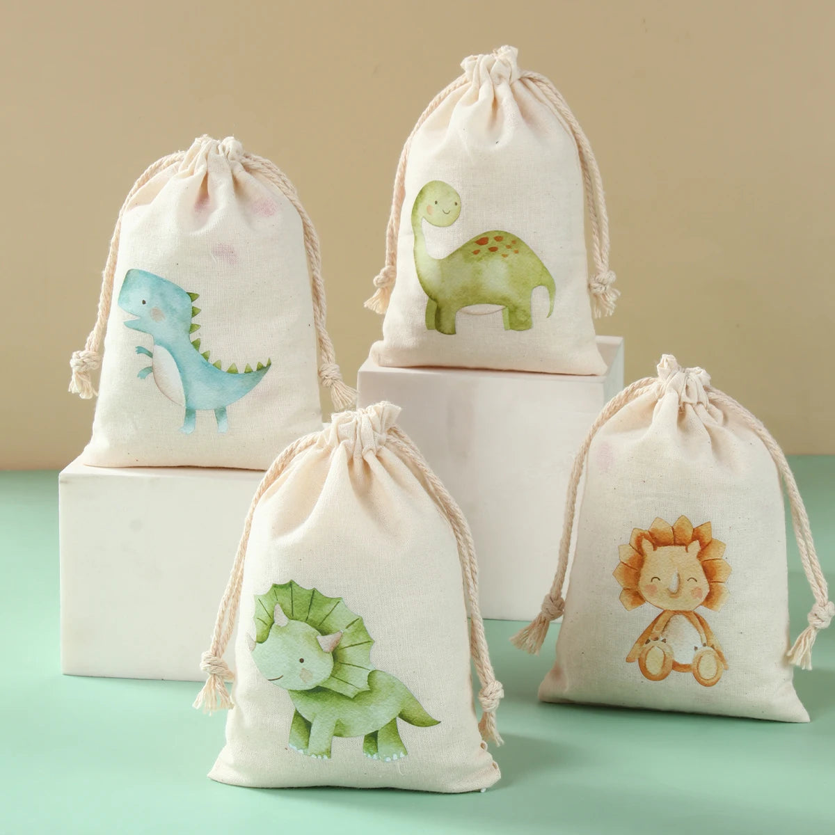 6pcs Animal Dinosaur Unicorn Cotton Linen Gift Bags Birthday Party Decor Kids Wedding Party Favor Bag Baby Shower Gift Bag