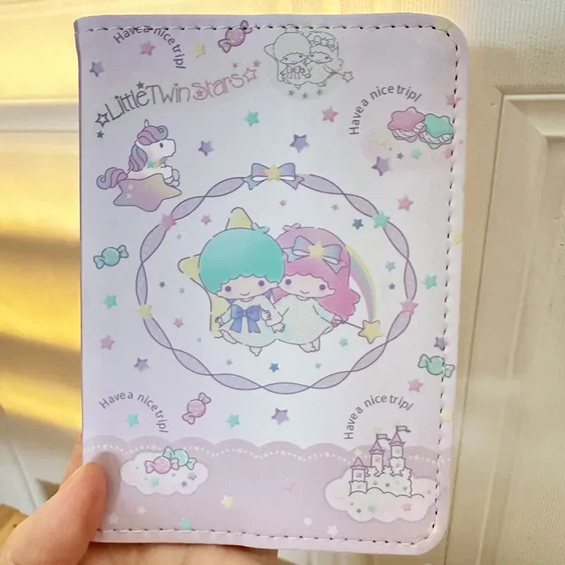 Sanrio Cinnamoroll Kuromi Mymelody Cartoon PU Passport Cover kawaii Anime Travel ID Credit Card Holders Clip Bags Girls Gifts