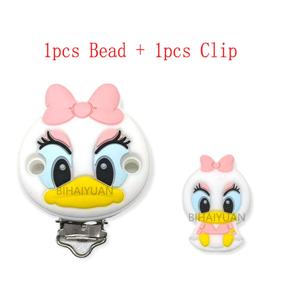 2pcs one set Moana Simba Dumbo marie cat Stitch 101dog Silicone clip Focal Beads Pacifier Chain Clips Toy Jewelry Accessories