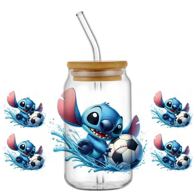 Miniso Stitch Baseball 16OZ UV DTF Cup Wraps Transfer Sticker For Glass Libbey Can Bottle waterproof DIY Custom