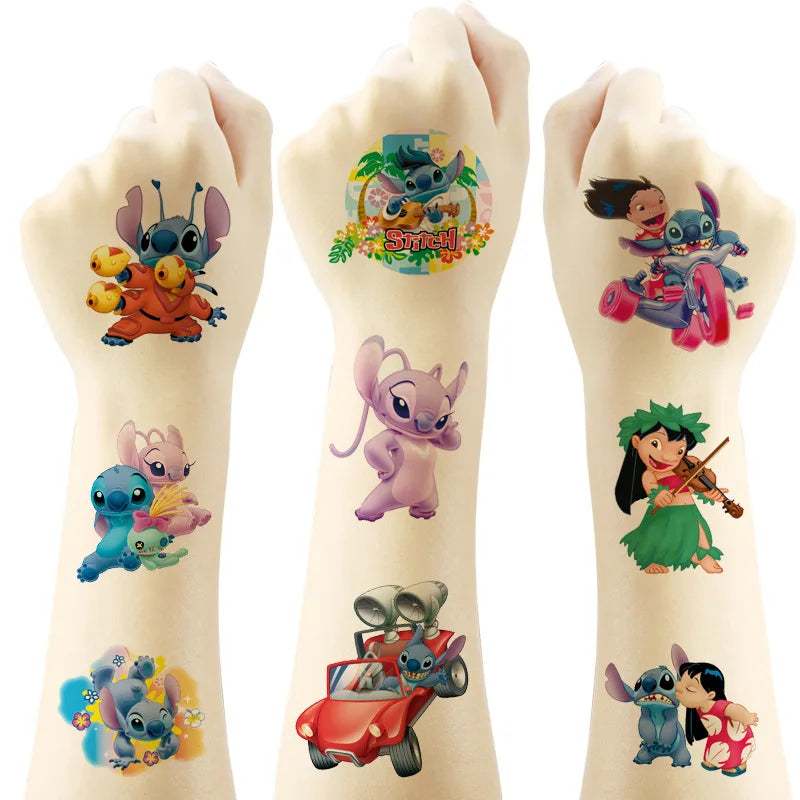 20Pcs Cartoon Lilo Stitch Tattoo Sticker Children's Reward Sticker Pack Cute Pikachu Laptop Skin Stickers