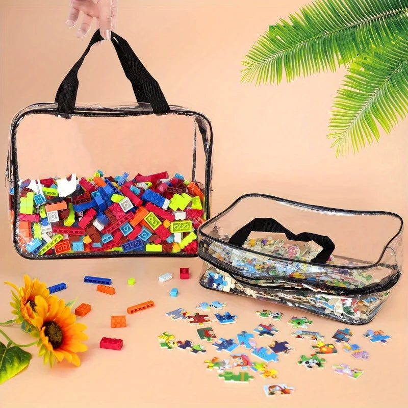 Toy Storage Bag, Multi-purpose Zipper, Transparent PVC Waterproof Travel Case, Suitable for Building Block Puzzle, Toiletries