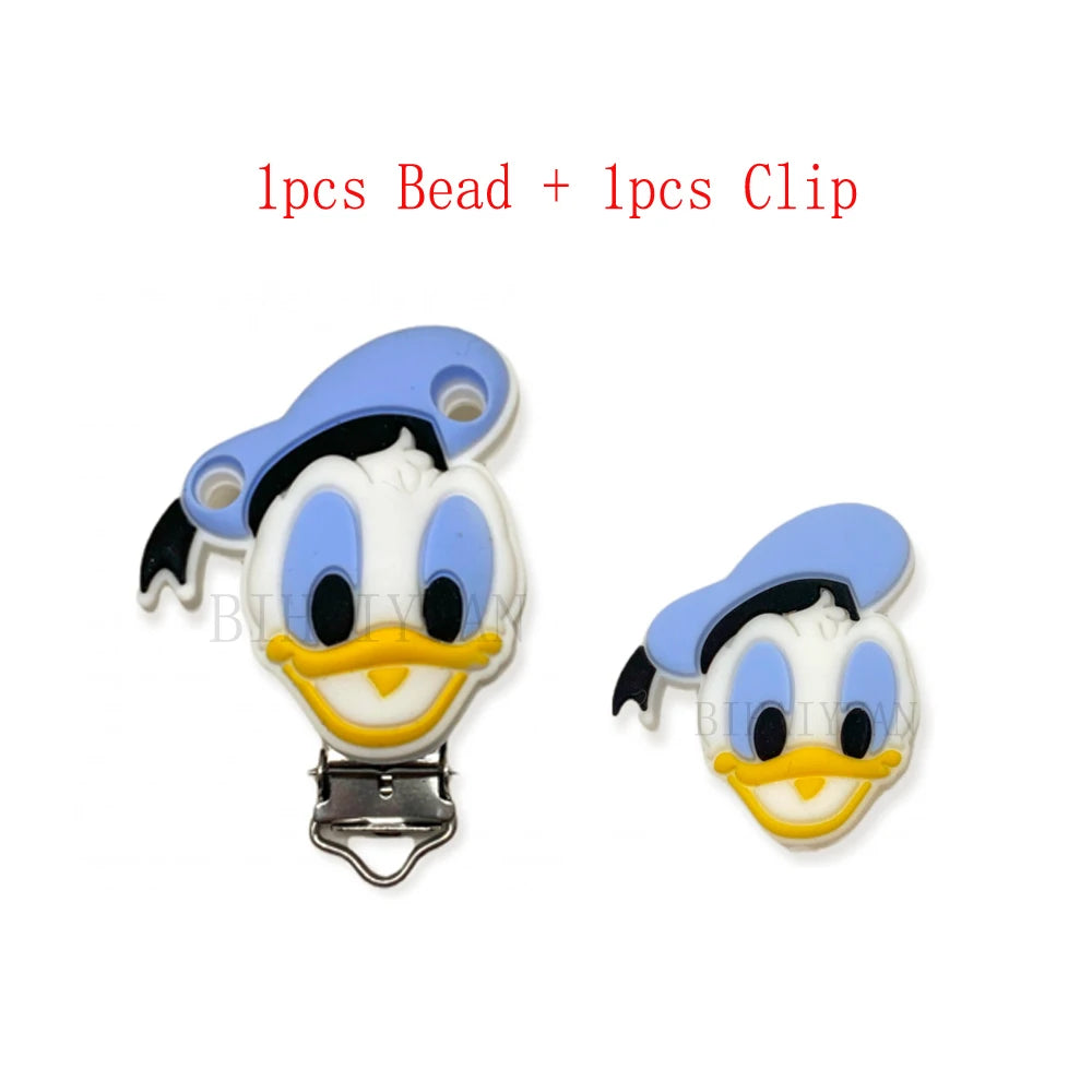 2pcs one set Moana Simba Dumbo marie cat Stitch 101dog Silicone clip Focal Beads Pacifier Chain Clips Toy Jewelry Accessories