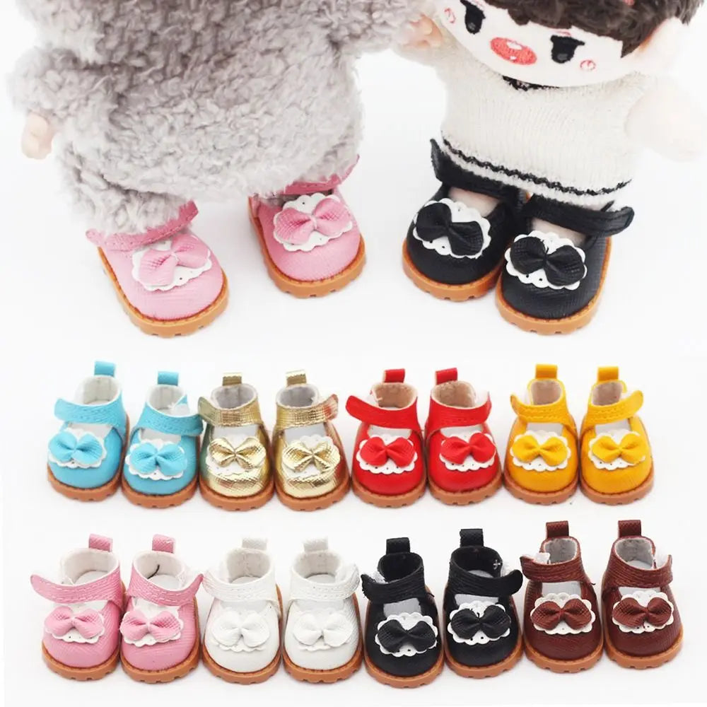 Doll Leather Shoes Labubu Bow Shoes for 17cm Labubu 10cm EXO /Cotton Doll Finger Shoes