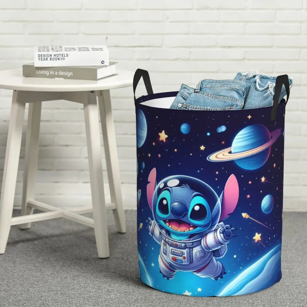 Custom I Love Stitch Laundry Basket Collapsible Toy Clothes Hamper Storage Bin for Kids Nursery