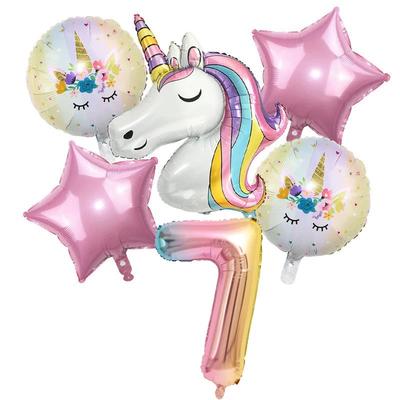 Unicorn Balloon 32inch Number Foil Balloon Set Birthday Party Decor Kids Unicorn Disposable Tableware Baby Shower Party Supplies